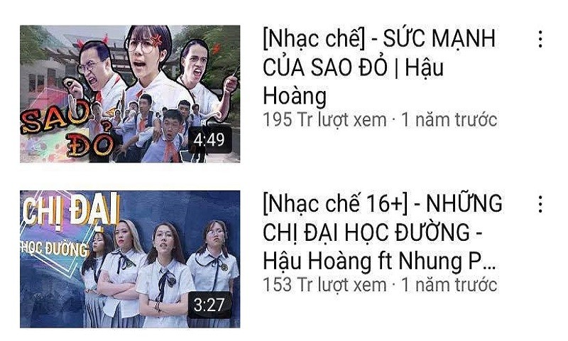 Các video triệu views của Hậu Hoàng.