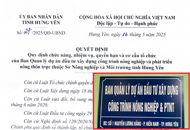 UBND tỉnh Hưng Yên đã ra Quyết định số 27/2025/QĐ-UBND quy định chức năng, nhiệm vụ, quyền hạn và cơ cấu tổ chức của Ban Quản lý dự án.