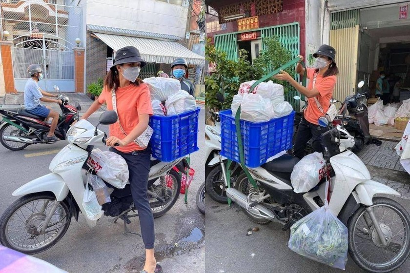 H'Hen Niê gây "sốt" vì vóc dáng siêu thực dưới ống kính "người qua đường" ảnh 9 H'Hen Niê đi giao hàng trong mùa dịch. (Ảnh: FBNV) - Tin sao Viet - Tin tuc sao Viet - Scandal sao Viet - Tin tuc cua Sao - Tin cua Sao