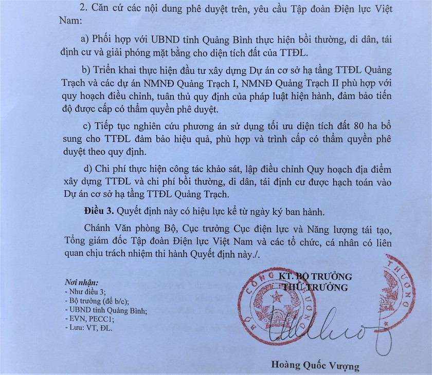 Theo Quyết định phê duyệt điều chỉnh quy hoạch do Bộ Công thương ban hành hôm 21/11, TTĐL Quảng Trạch có tổng diện tích 540 ha