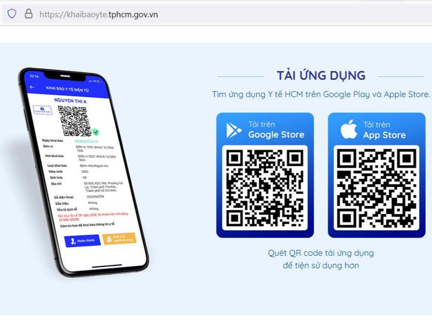 Ứng dụng khai báo y tế điện tử của TP HCM (Y tế HCM).