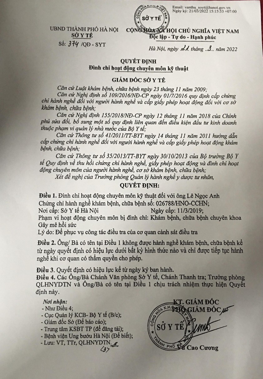 Tiếp vụ cô gái tử vong vì nâng mũi: Đình chỉ hành nghề với nhân viên Bệnh viện Ung Bướu và cách làm việc khó hiểu của Sở Y tế Hà Nội