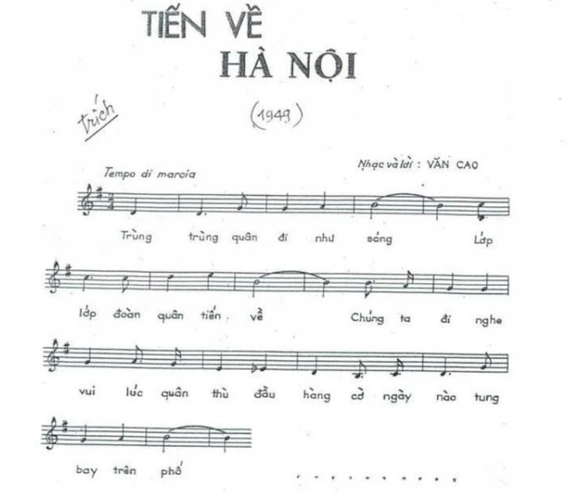 Ca khúc &quot;Tiến về Hà Nội&quot; (Ảnh: hanoionline.vn)