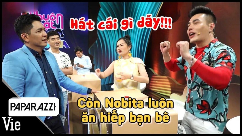 Lê Dương Bảo Lâm biểu diễn bài nhạc chế Doraemon trong một chương trình gameshow