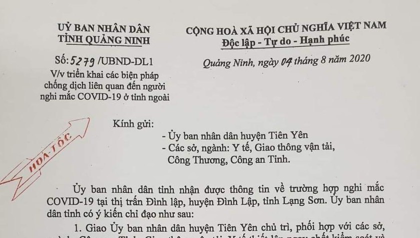 Công văn số 5279/UBND-DL1 về việc triển khai các biện pháp chống dịch liên quan đến người nghi mắc Covid-19 ở tỉnh ngoài.