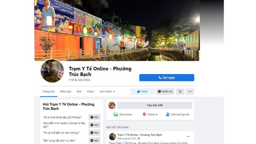 Địa chỉ của trang fanpage Facebook: Trạm Y Tế Online - Phường Trúc Bạch. Ảnh chụp màn hình