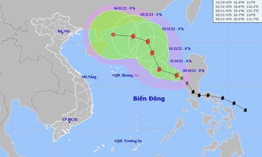 Dự báo hướng đi của cơn bão số 7.