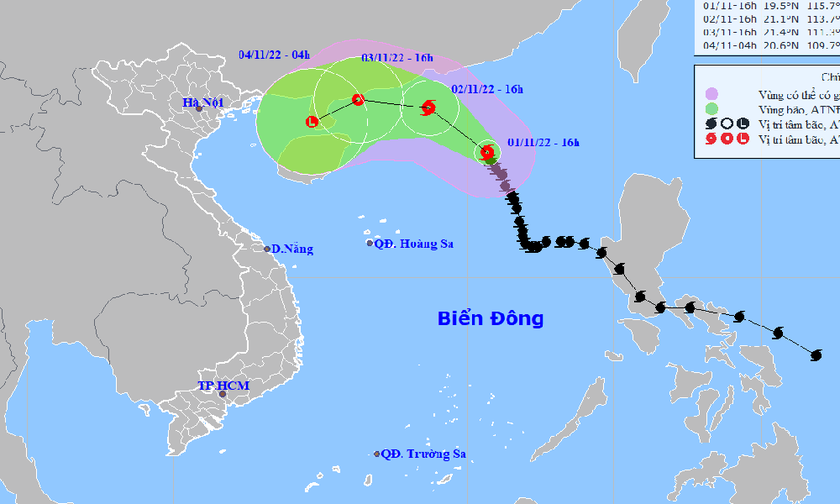 Dự báo hướng đi của bão số 7.