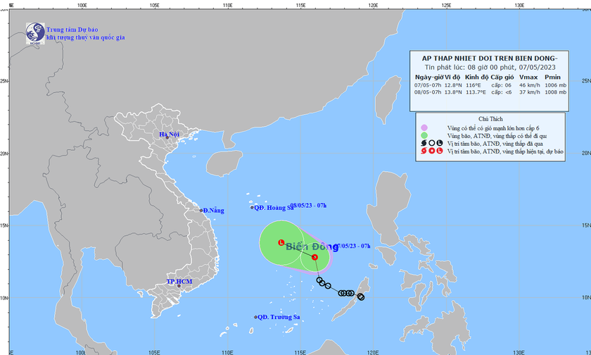 Dự báo vị trí và hướng đi của áp thấp nhiệt đới. Ảnh: nchmf.gov.vn