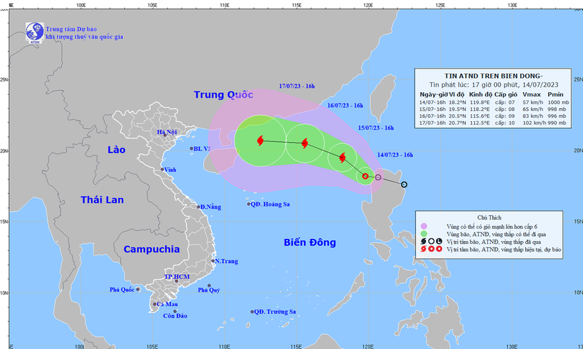 Dự báo hướng di chuyển của áp thấp nhiệt đới. Ảnh: nchmf.gov.vn