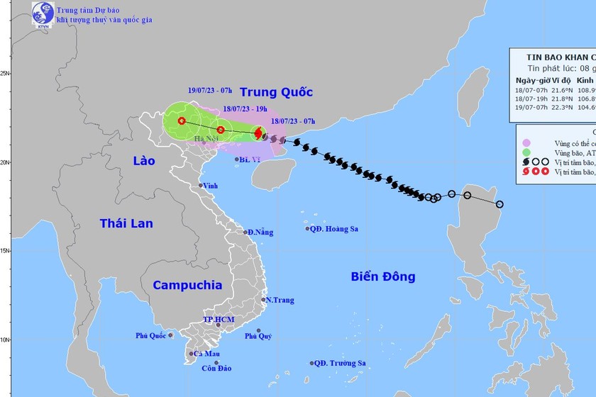 Vị trí cơn bão lúc 7h ngày 18/7. Ảnh: nchmf.gov.vn