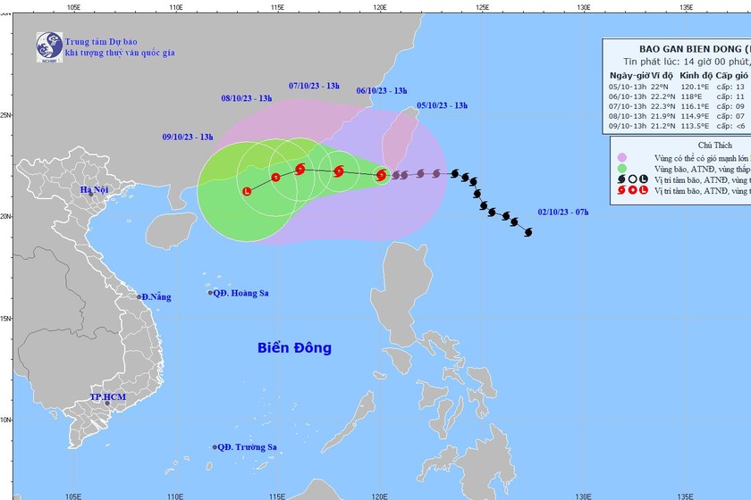 Dự báo vị trí, hướng di chuyển của bão Koinu. Ảnh: nchmf.gov.vn