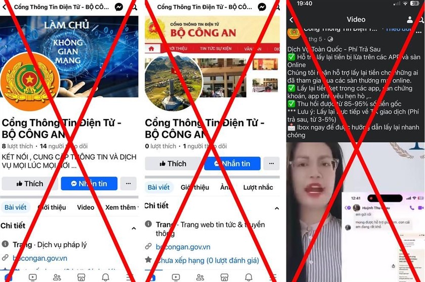Một số Trang Thông tin mạo danh Cổng Thông tin điện tử Bộ Công an trên Facebook. Ảnh: bocongan.gov.vn