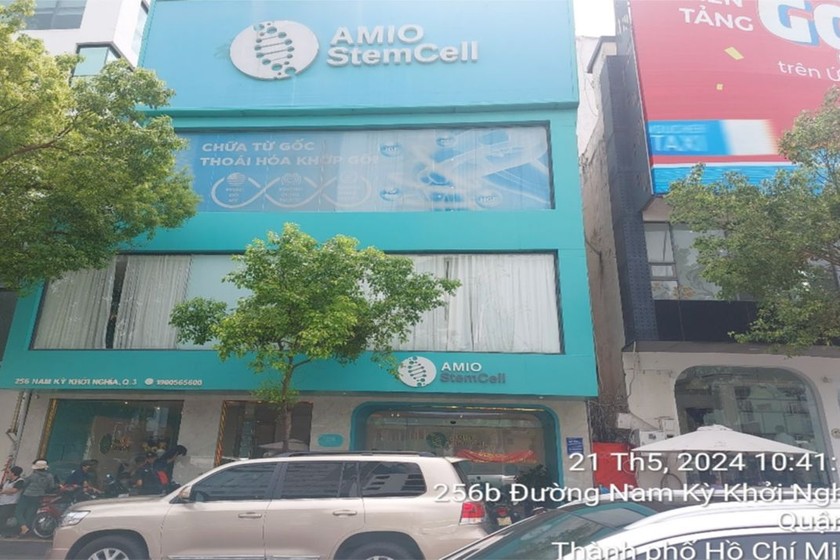 Cơ sở mang tên “Amio StemCell – Viện Y học tái tạo Quốc tế, chữa từ gốc thoái hóa khớp gối, Bio Nano Cell – Liệu pháp tế bào vạn năng” tại địa chỉ số 256B Nam Kỳ Khởi Nghĩa, phường Võ Thị Sáu, quận 3. Ảnh: Sở Y tế TP HCM