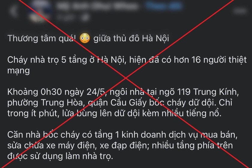 Thông tin sai sự thật được chia sẻ trên mạng xã hội. Ảnh: Công an TP Hà Nội