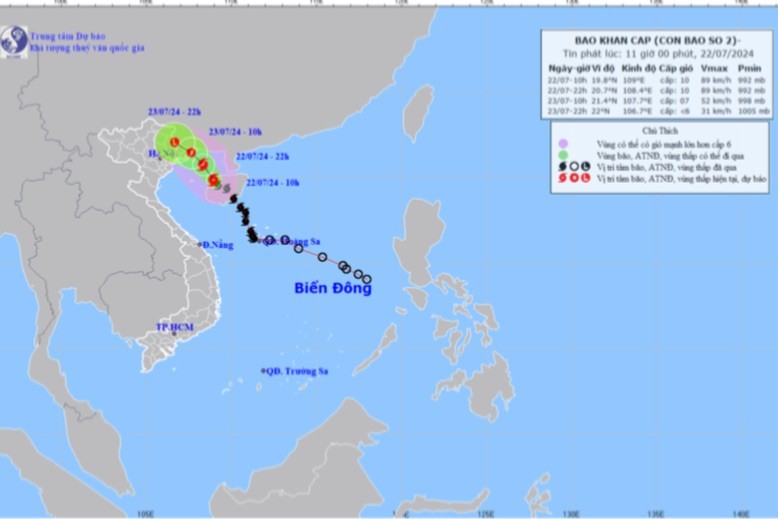 Dự báo vị trí, hướng di chuyển của bão số 2. Ảnh: nchmf.gov.vn