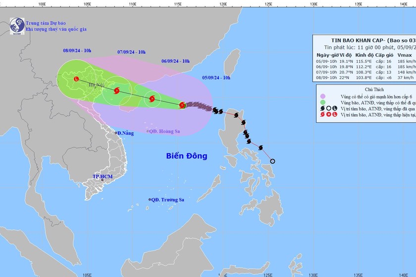 Bão số 3 đã mạnh lên thành siêu bão. Ảnh: Trung tâm dự báo KTTV Quốc gia