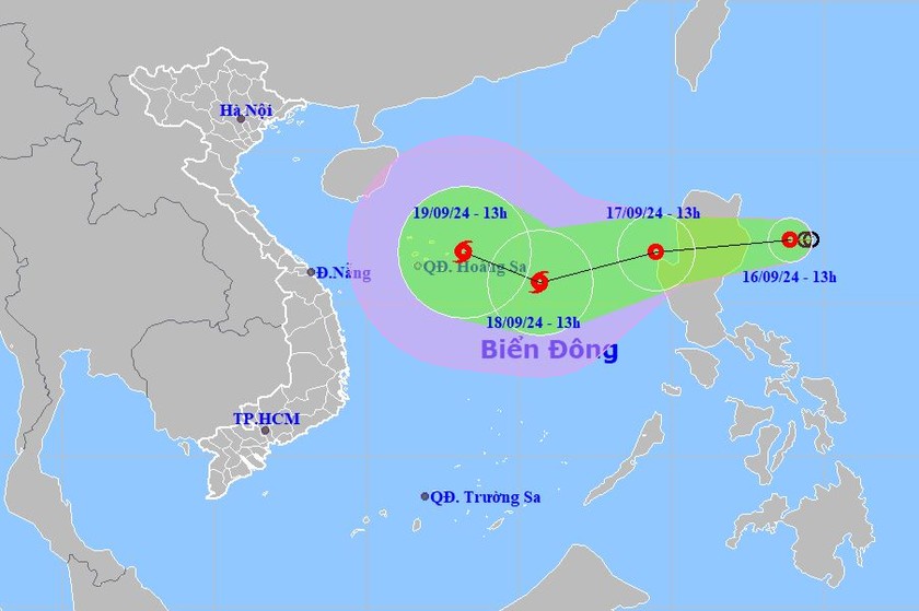 Áp thấp nhiệt đới gần Biển Đông. Ảnh: Trung tâm dự báo KTTV Quốc gia