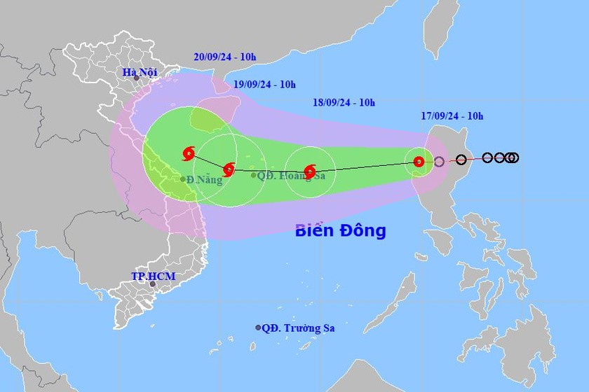 Sáng nay (17/9) áp thấp nhiệt đới đã đi vào Biển Đông. Ảnh: Trung tâm dự báo KTTV Quốc gia