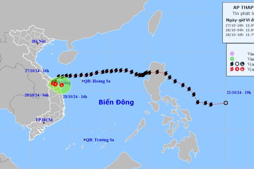 Bão số 6 đã suy yếu thành vùng áp thấp nhiệt đới. Ảnh: Trung tâm dự báo KTTV Quốc gia