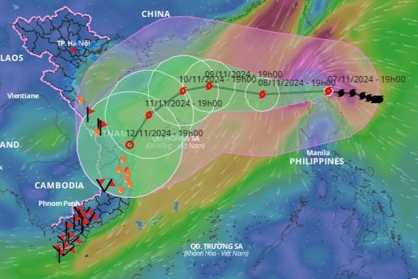 Dự báo vị trí, hướng di chuyển của bão Yinxing. Ảnh: VNDMS