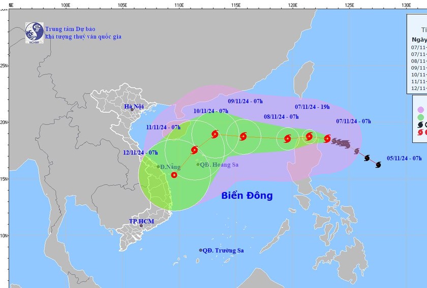 Dự báo vị trí, hướng di chuyển của bão Yinxing. Ảnh: Trung tâm dự báo KTTV Quốc gia