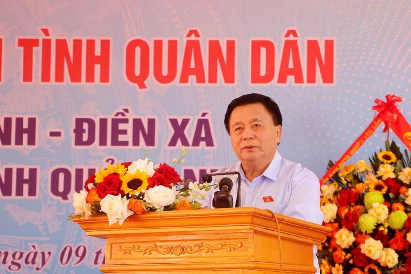 Ông Nguyễn Xuân Thắng - Ủy viên Bộ Chính trị, Giám đốc Học viện chính trị quốc gia Hồ Chí Minh, Chủ tịch Hội đồng lý luận Trung ương, phát biểu tại ngày hội.