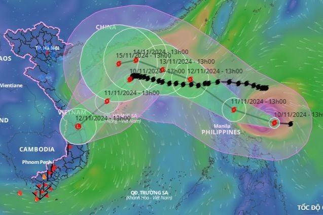 Hiện tại ở khu vực phía Đông của Philippines đang có tới 2 cơn bão, 1 áp thấp nhiệt đới đang hoạt động. Ảnh: VNDMS