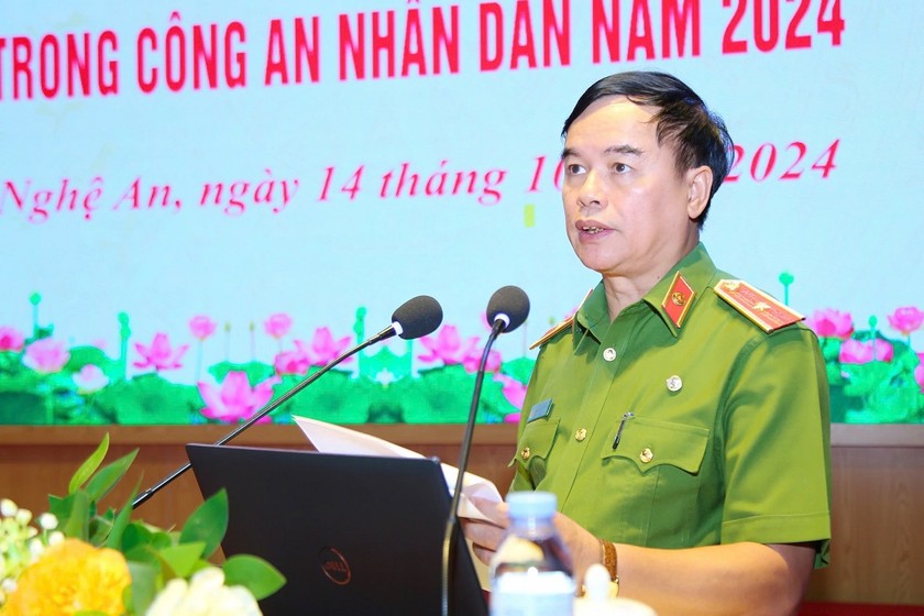 Thiếu tướng Nguyễn Đắc Hoan, Phó Giám đốc Học viện Cảnh sát nhân dân phát biểu tại Lễ khai giảng.