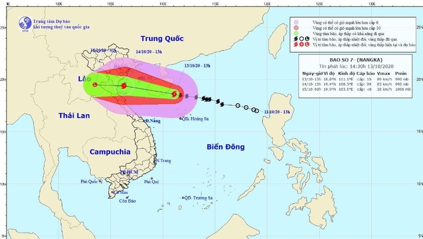 Hướng đi dự kiến của bão số 7. Ảnh: Trung tâm KTTV Quốc gia.