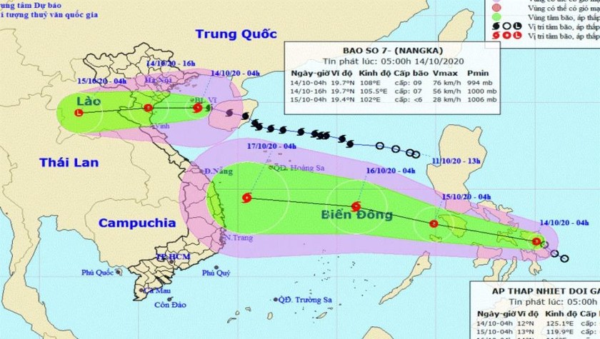 Vị trí và hướng di chuyển của bão số 7. (Nguồn: kttv.gov.vn)