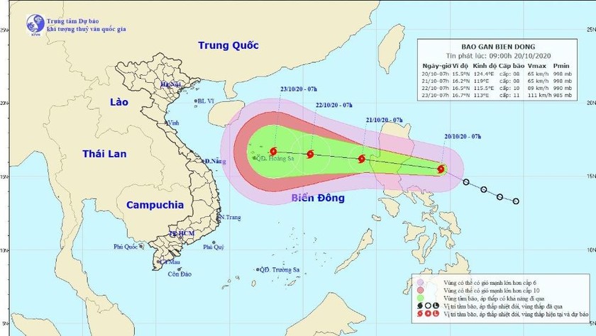 Vị trí và đường đi của bão gần biển Đông. Ảnh: KTTV.