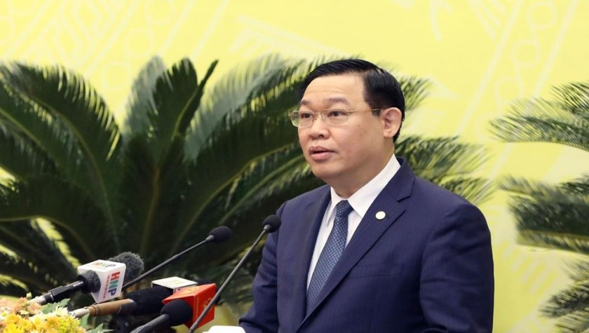 Bí thư Thành ủy Hà Nội Vương Đình Huệ phát biểu tại kỳ họp thứ mười tám, HĐND thành phố Hà Nội khóa XV. Ảnh: Viết Thành