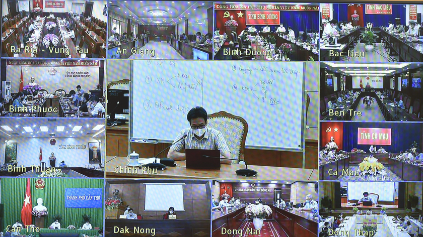 Giao ban trực tuyến về công tác phòng, chống dịch của Ban Chỉ đạo quốc gia phòng chống dịch bệnh COVID-19 với các tỉnh khu vực phía Nam và một số địa phương lân cận TPHCM. 