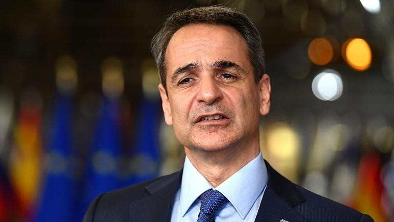 Thủ tướng Hy Lạp Kyriakos Mitsotakis phát biểu trước Hội đồng Châu Âu ở Brussels. Ảnh: AFP