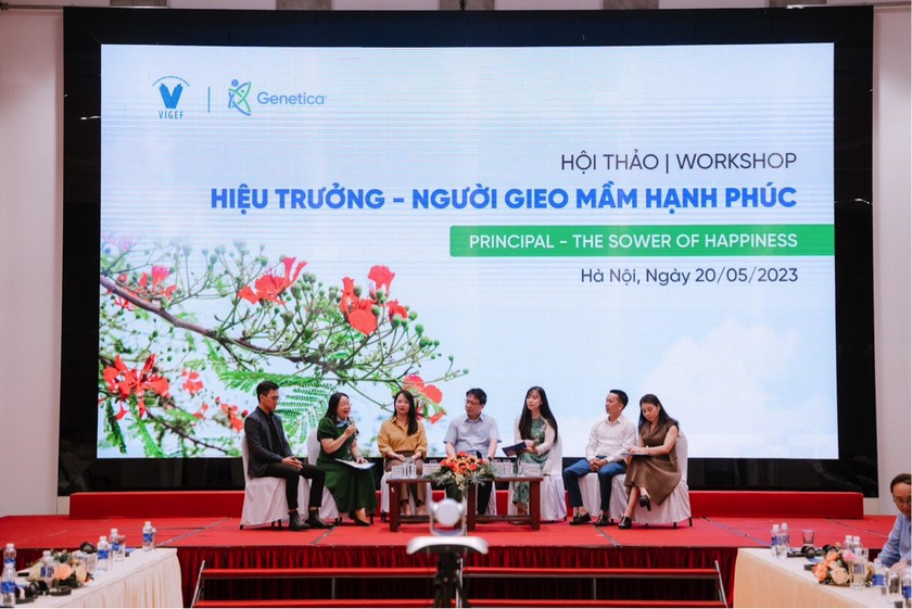 Quang cảnh một Hội thảo có chủ đề “Hiệu trưởng - Người ươm mầm hạnh phúc” nhằm xây dựng môi trường văn hóa học đường lành mạnh, góp phần nâng cao chất lượng, giáo dục toàn diện cho học sinh. (Ảnh: BTC)