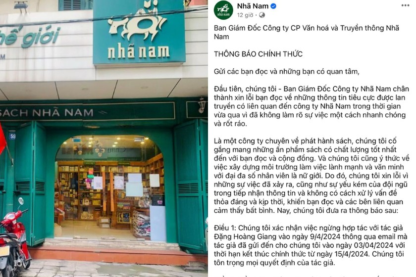 Công ty Nhã Nam đăng thông báo chính thức liên quan đến vụ ồn ào của ông Nguyễn Nhật Anh - Ảnh chụp màn hình