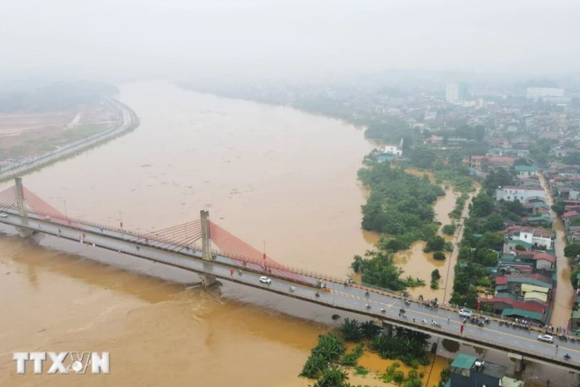 Tình hình ngập lụt tại Yên Bái. (Ảnh:TTXVN)