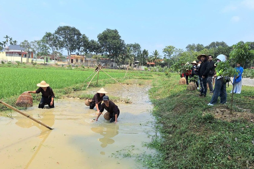 Du khách hồ hởi khi được trải nghiệm làm nông dân trong tour du lịch nông nghiệp. (Ảnh: B.C)