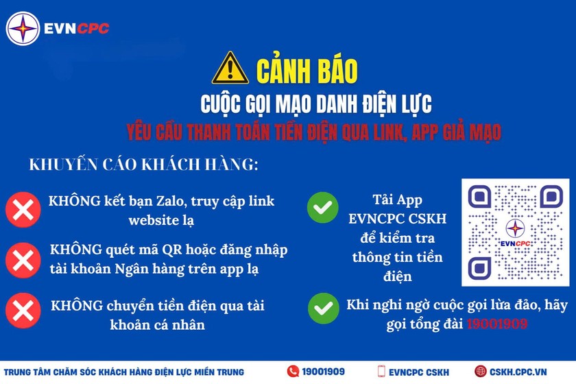 Cảnh báo của TCty Điện lực miền Trung. (Ảnh: Văn Sơn)