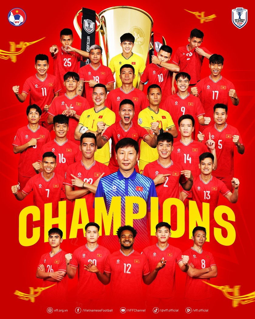 Thành công của đội tuyển nam Việt Nam tại AFF Cup khiến cho cuộc đua tranh Quả bóng Vàng 2024 thêm hấp dẫn. (Ảnh: VFF)