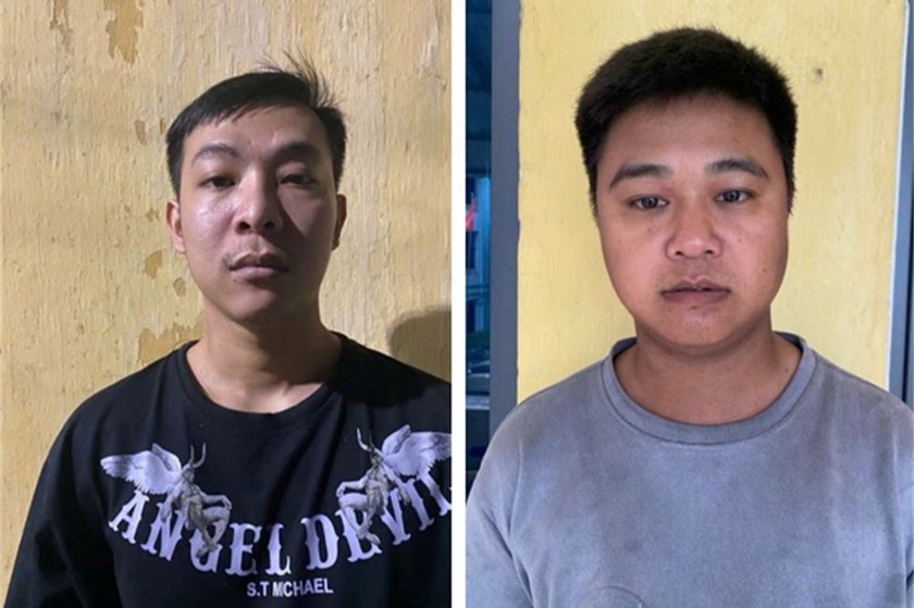 Đối tượng Nguyễn Minh Nhớ (trái) và Lưu Văn Nho (phải) tại Công an tỉnh Bắc Giang.