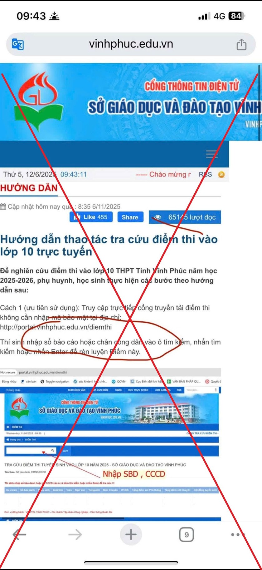 Bức ảnh giả mạo được xác định đang lan truyền trên mạng xã hội (Ảnh: Sở GD&amp;ĐT Vĩnh Phúc)