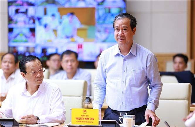 Bộ trưởng Bộ Giáo dục và Đào tạo Nguyễn Kim Sơn phát biểu. Ảnh: Dương Giang/TTXVN