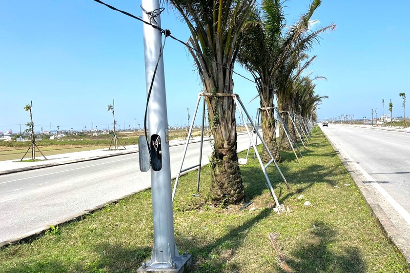 Khoảng 1,4km dây cáp điện ngầm tại đường Phú Mỹ - Thuận An (TP Huế) bị trộm cắt chỉ trong một đêm. (Ảnh: Thùy Nhung)