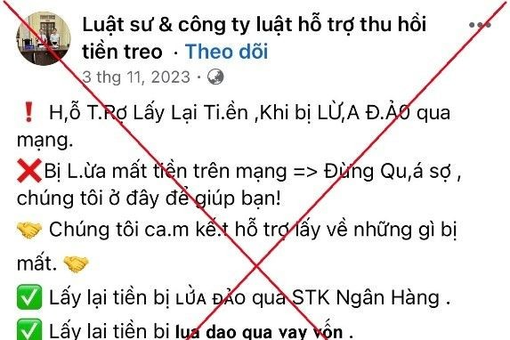 Các trang giả mạo luật sư hỗ trợ thu hồi tiền bị lừa.