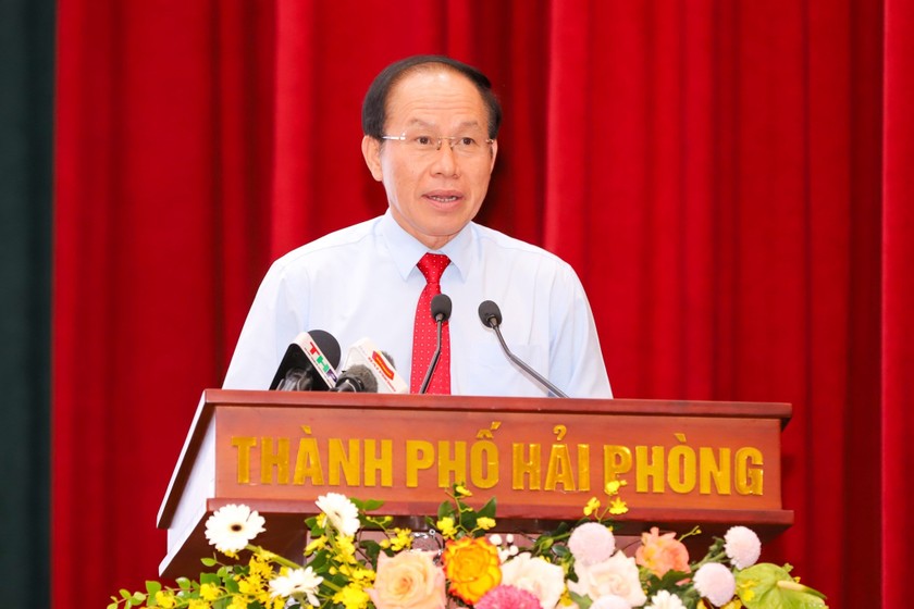 Bí thư Thành ủy Hải Phòng Lê Tiến Châu phát biểu chỉ đạo tại hội nghị.