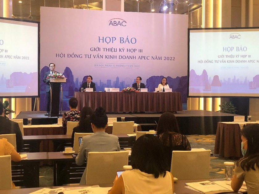 Họp báo giới thiệu Kỳ họp thứ 3 của Hội đồng Tư vấn Kinh doanh APEC năm 2022 tại Hà Nội.