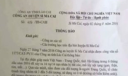 Công an Lào Cai: Cảnh báo về việc bắt cóc, lấy nội tạng