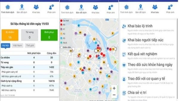 Ứng dụng Hà Nội SmartCity cung cấp đầy đủ các thông tin về dịch bệnh COVID-19 cho người dân. (Ảnh chụp màn hình_